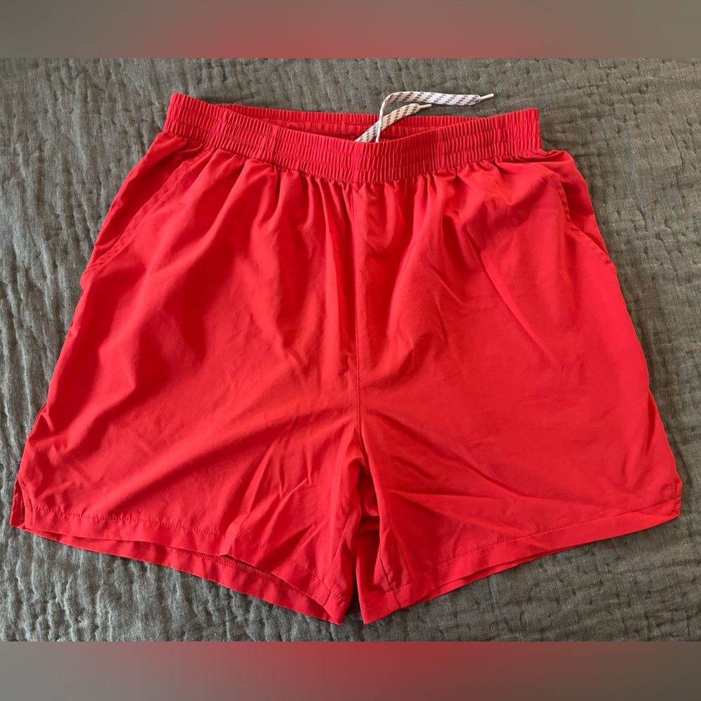 MIER Men's Athletic Running Shorts Red Unlined 5” Size Large Pockets Drawstring